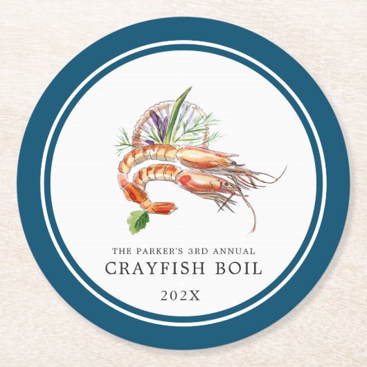 Minimaler Crawfish Boil | Ocean Blue Runder Pappuntersetzer (Vorderseite)
