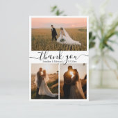 minimaler Dank 3 Fotos Collage Hochzeit Karte (Stehend Vorderseite)