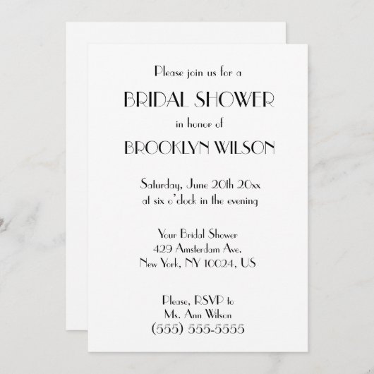 Minimaler Deko Weißes Brautparty Einladung (Vorne/Hinten)