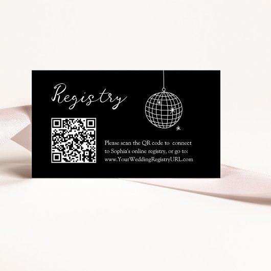 Minimaler Disco Ball Brautparty QR Code Registrier Begleitkarte