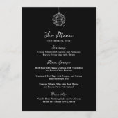 Minimaler Disco-Ball | Dunkle Schwarze Hochzeit Menükarte (Vorderseite)
