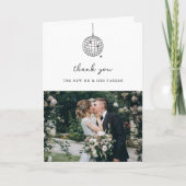 Minimaler Disco-Ball | Foto Black and White Weddin Dankeskarte (Vorderseite)