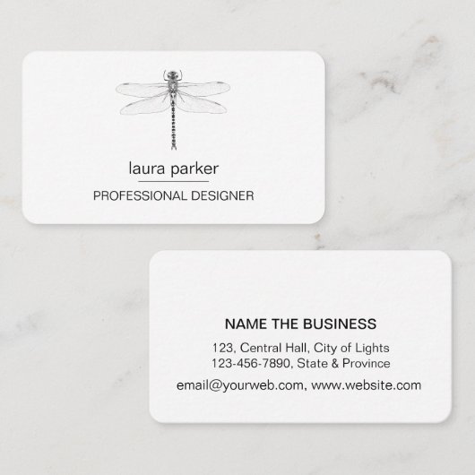 Minimaler Dragonfly Beruflich Schwarz-Weiß Visitenkarte (Vorne/Hinten)