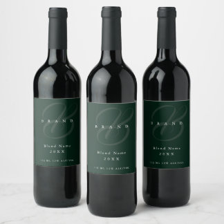 Minimaler dunkler Waldgrüner eleganter Monogramm-F Weinetikett