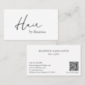 Minimaler einfacher QR Code Moderner Friseur Elega Visitenkarte (Vorne/Hinten)