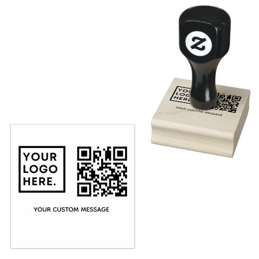 Minimaler einfacher Upload-Logo QR Code Business Gummistempel (Stempel)