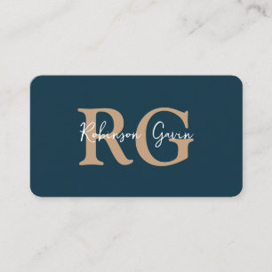 Minimaler Elegant Monogram Navy Blue QR Code Visitenkarte