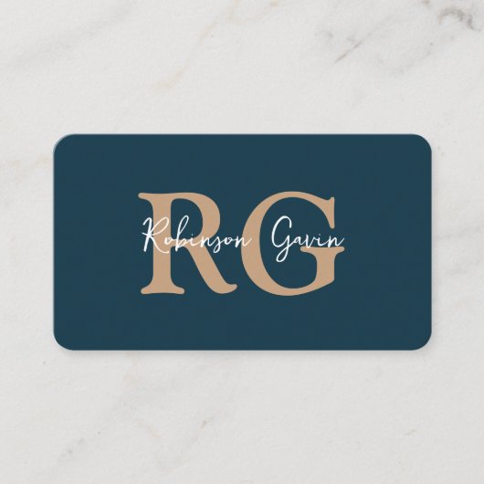 Minimaler Elegant Monogram Navy Blue QR Code Visitenkarte (Vorderseite)