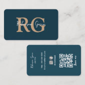 Minimaler Elegant Monogram Navy Blue QR Code Visitenkarte (Vorne/Hinten)