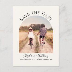 Minimaler eleganter Bogenrahmen Foto Creme Ankündigungspostkarte