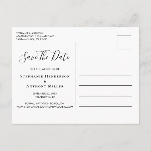 Minimaler eleganter Bogenrahmen Foto Creme Ankündigungspostkarte (Rückseite)