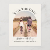 Minimaler eleganter Bogenrahmen Foto Creme Ankündigungspostkarte (Vorderseite)