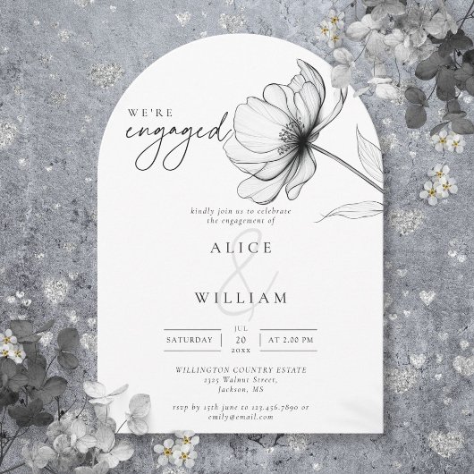 Minimaler Eleganter Chic Floral Engagement Party A Einladung