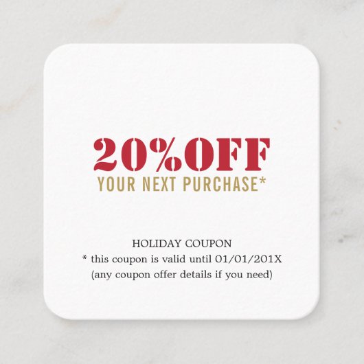 Minimaler eleganter Red Gold Weißer Coupon (Vorderseite)