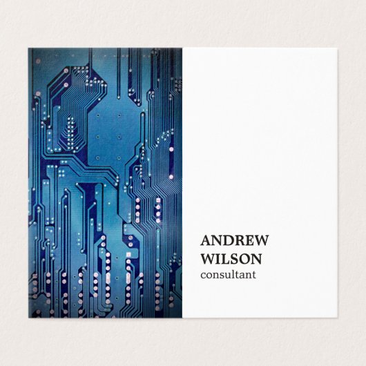 Minimaler Eleganter White Blue CircuitBoard Berate Visitenkarten (Außenseite Aufgefaltet)