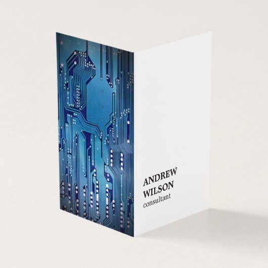 Minimaler Eleganter White Blue CircuitBoard Berate Visitenkarten (Vorderseite)