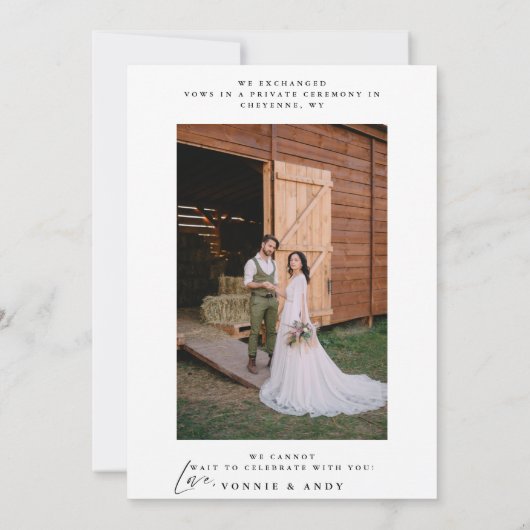 Minimaler Elopement Empfang Hochzeit Foto laden (Rückseite)