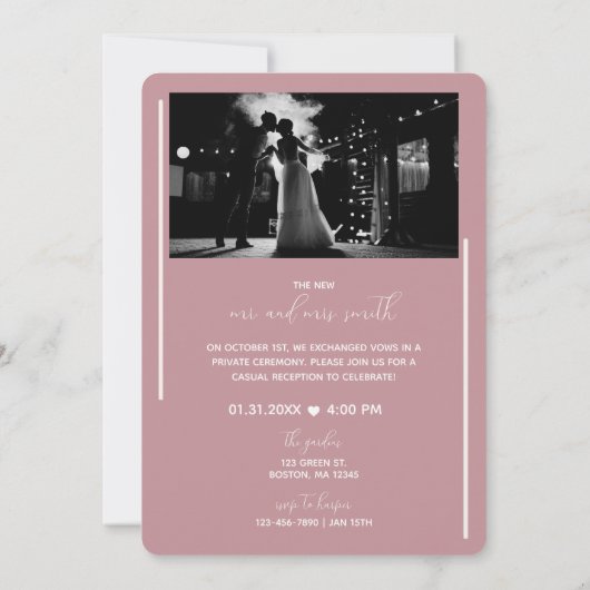 Minimaler Elopement-Empfang laden ein | Dusty Rose Einladung (Rückseite)