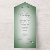 Minimaler Emerald Green & White Blur Moderner QR C All In One Einladung (Innen Boden)