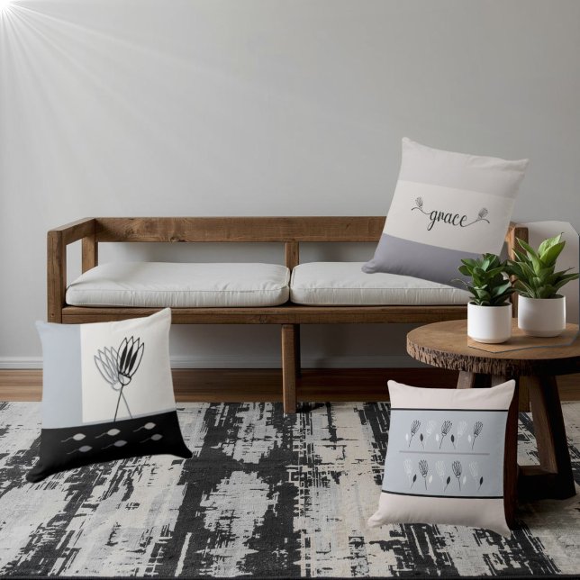 Minimaler Erdton rustikale Blumenwirbelkissen Kissen (Von Creator hochgeladen)