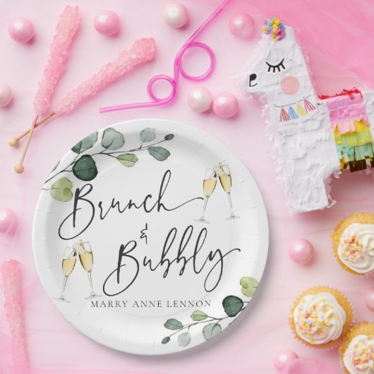 Minimaler Eukalyptus-Brunch und Bubbly Pappteller (Party)