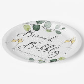 Minimaler Eukalyptus-Brunch und Bubbly Pappteller (Schrägansicht)