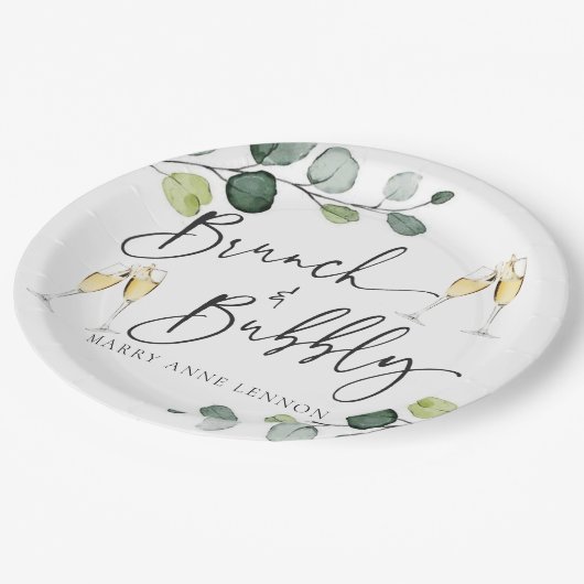 Minimaler Eukalyptus-Brunch und Bubbly Pappteller (Schrägansicht)