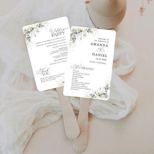Minimaler Eukalyptus-Hochzeitsprogramm-Handfächer Fächer