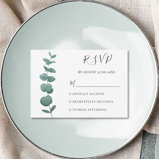Minimaler Eukalyptus Wedding RSVP Karte
