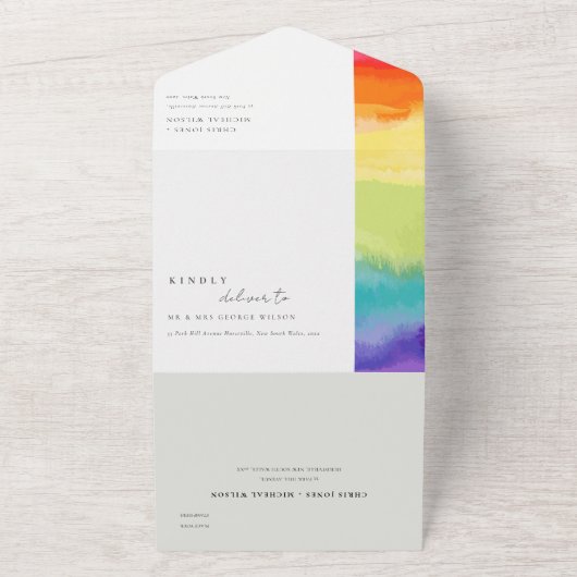 Minimaler farbenfroher Rainbow-Hochzeitsscode QR All In One Einladung (Außenbereich)