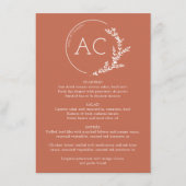 Minimaler Foliage Rahmen Kupferrot Hochzeitsempfan Menükarte (Vorderseite)