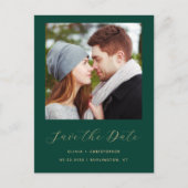 Minimaler Foto Emerald Green QR-Code Save the Date Ankündigungspostkarte (Vorderseite)