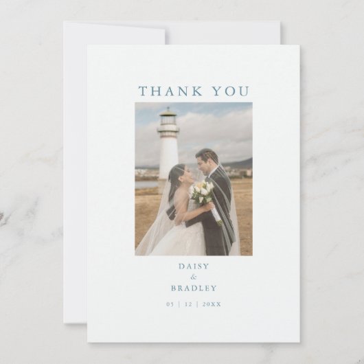 Minimaler Foto Hochzeitsnachricht Flat Danke Karte (Vorderseite)