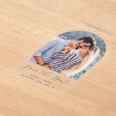 Minimaler Foto Navy Blue Script Arch Save the Date Acryleinladungen (Ablage )