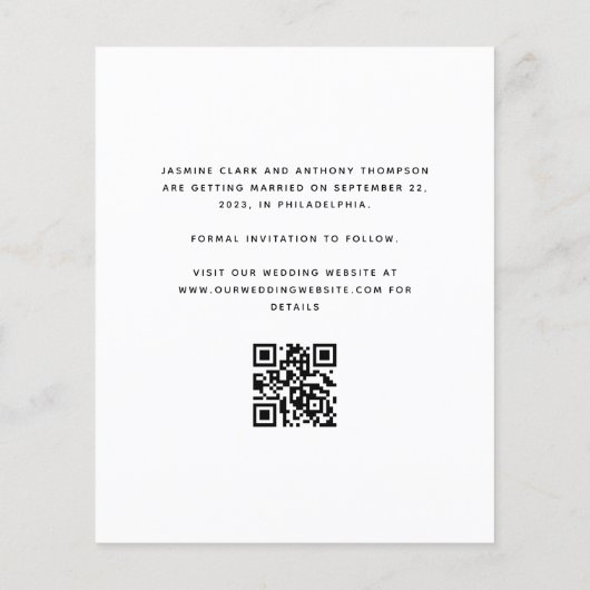 Minimaler Foto QR Code Save the Date schwarz (Rückseite)