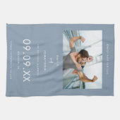 Minimaler Foto Text Dusty Blau Save the Date Geschirrtuch (Horizontal)