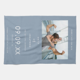 Minimaler Foto Text Dusty Blau Save the Date Geschirrtuch