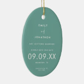 Minimaler Foto-Text Save the Date Aquamarin Keramik Ornament (Rechts)