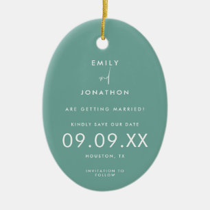 Minimaler Foto-Text Save the Date Aquamarin Keramik Ornament
