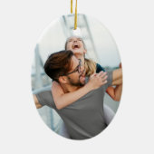 Minimaler Foto-Text Save the Date Aquamarin Keramik Ornament (Hinten)