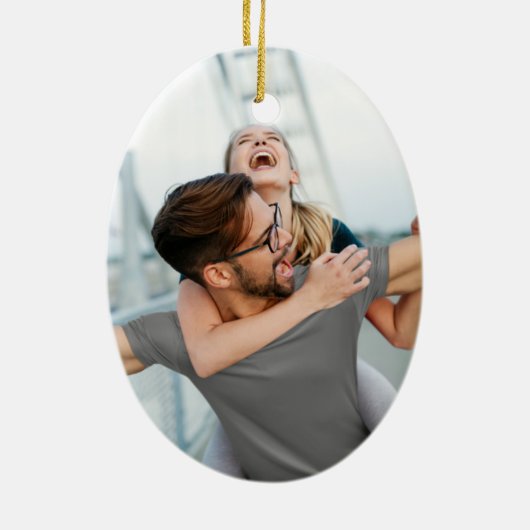 Minimaler Foto-Text Save the Date Aquamarin Keramik Ornament (Hinten)