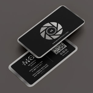 Minimaler Fotograf Elegant Black Silver Lens Visitenkarte
