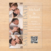 Minimaler Fotostand 3 Fotos qm-Code Save the Date Acryleinladungen (Vorderseite)