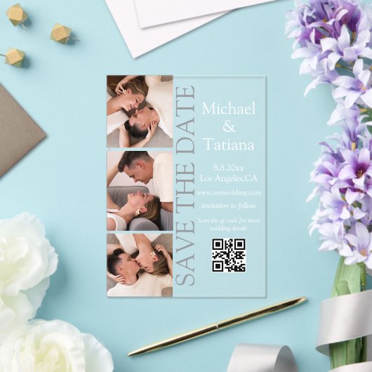 Minimaler Fotostand 3 Fotos qm-Code Save the Date Acryleinladungen (In Situ (Hochzeit))