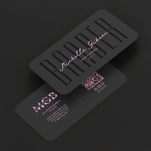 Minimaler Friseur Hairstylist Barbier Pink Schwarz Visitenkarte