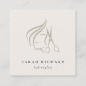 Minimaler Friseursalon - QR-Code für Elfenbeinhaar Quadratische Visitenkarte (Vorderseite)