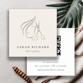 Minimaler Friseursalon - QR-Code für Elfenbeinhaar Quadratische Visitenkarte