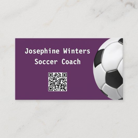 Minimaler Fußball Ball Lila QR Code Football Coach Visitenkarte (Vorderseite)