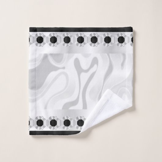 Minimaler geometrischer Effekt aus schwarzem, weiß Badhandtuch Set (Waschlappen)