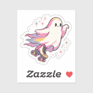 Minimaler Ghost auf Roller-Skaten - Niedlich und e Aufkleber